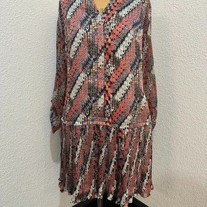 Phoebe Couture Black Colorful Satin Ruffle Hem Mini Dress SZ 8
